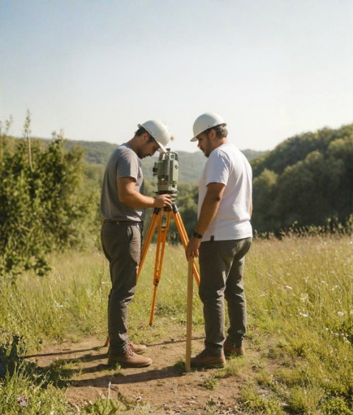 Doğa Harita Mühendislik ekibi total station ile ölçüm yapıyor
